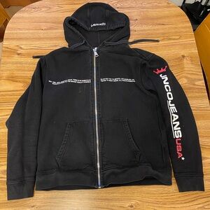 JNCO Jeans Hoodie Zip Mens M Black Sweatshirt Pullover Y2k USA